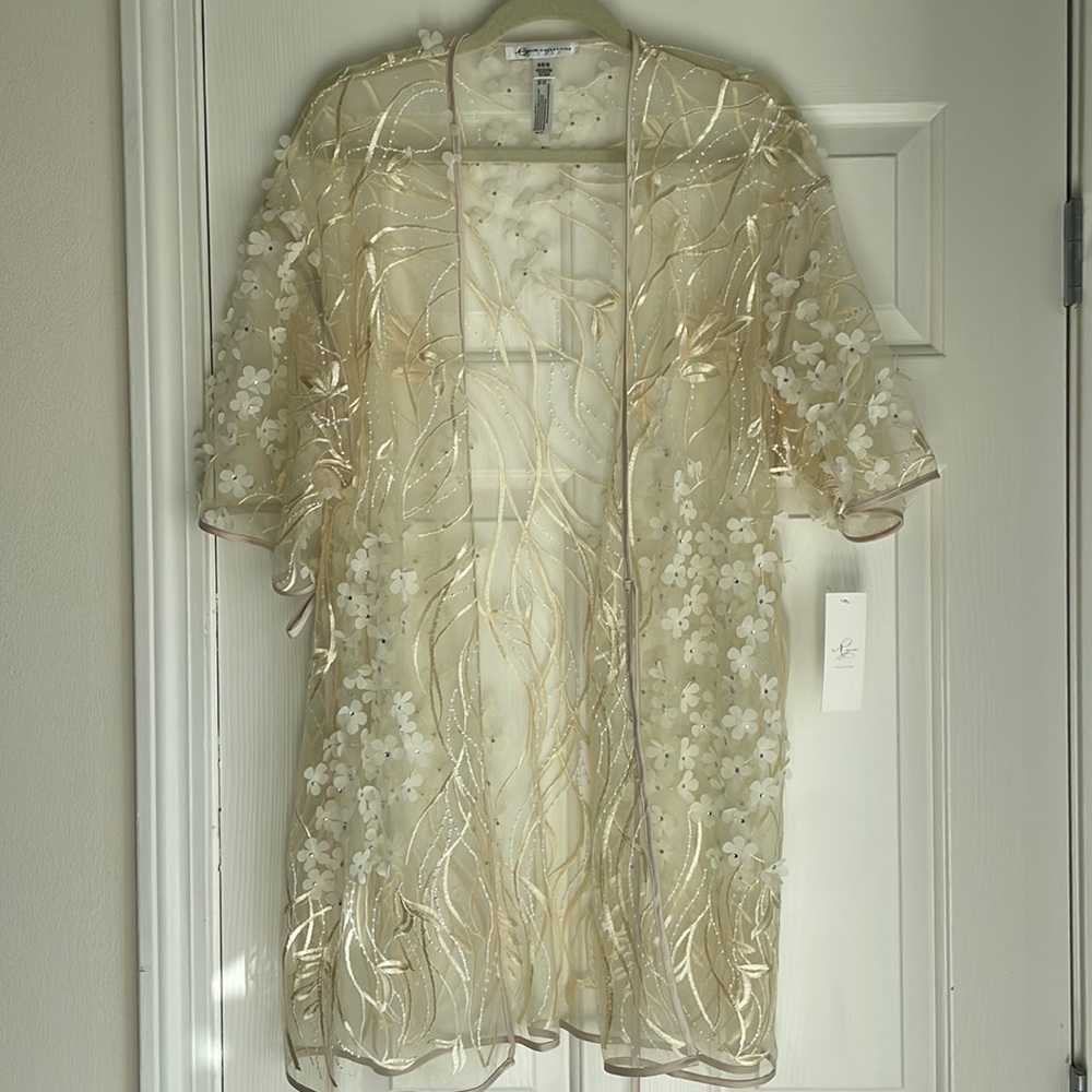 Bridal Embroidered Floral Appliqué Embellished Sheer Robe